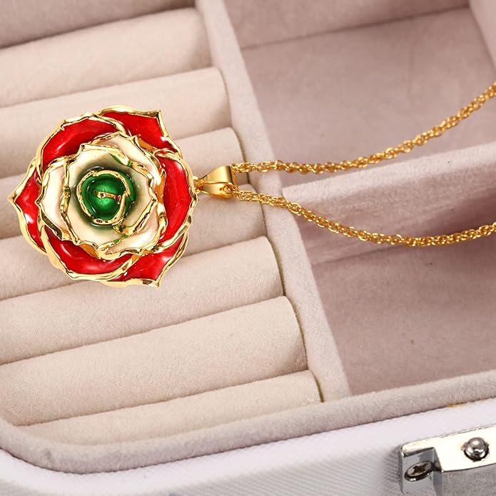 AliveRose Real Rose Gold Dipped Necklace Gifts for Women, 24K Gold Dipped Rose Pendant Necklace Jewelry Mothers Day Anniversaries Birthday Christmas Special Occasions Gifts for Her Mom Wife