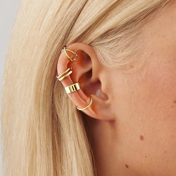 CHIC & ARTSY 925 Sterling Silver Ear Cuffs for Women, Non Piercing Clip On Cartilage Cuffs, Adjustable Fake Conch & Helix Earrings, Gold Plated & Oxidized Various Styles