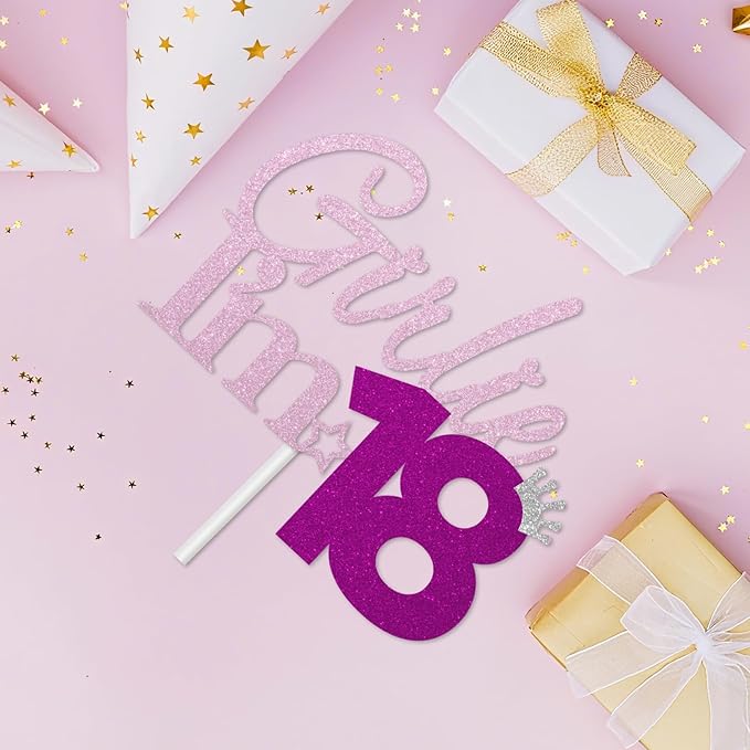 Girlie I'm 18 Cake Topper, 18th Birthday Decorations for Girl, Glitter Funny 18th Birthday Cake Topper, Girlie 18 Year Old Birthday Party Decoration Supplies