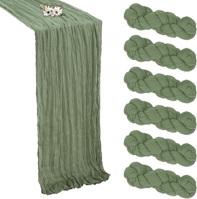 6 Pack Sage Green Cheesecloth Table Runner 10FT Boho Cheese Cloths Gauze Fabric Table Runners 120 Inch Rustic Sheer for Wedding Birthday Party Baby Shower Centerpiece Home Decorations