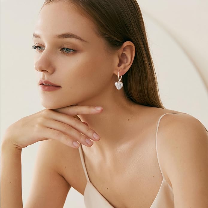 ALEXCRAFT 925 Sterling Silver Dangle Earrings, 14K Gold Plated Heart Waterdrop Earring for Women Trendy Hypoallergenic Leverback Earings Wedding Cubic Zirconia Dangle Earrings Jewelry for Women