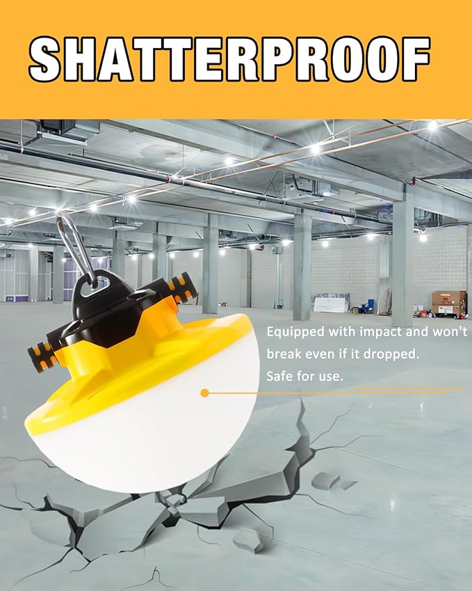 50FT Construction String Light 65W 8000Lm, 5000K Industrial Grade LED String Work Lights, IP65 Waterproof Temporary Lighting for Construction Sites, Renovation, Mine Cave, Job Site, Walkways