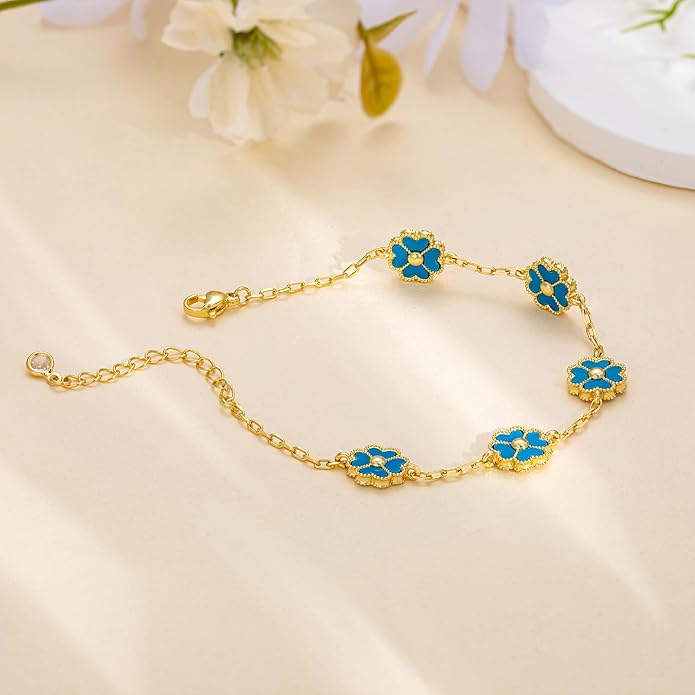 14K Gold Plated Clover Bracelets for Women Flower Four Leaf Link Bracelets Trendy Jewelry Gifts for Women