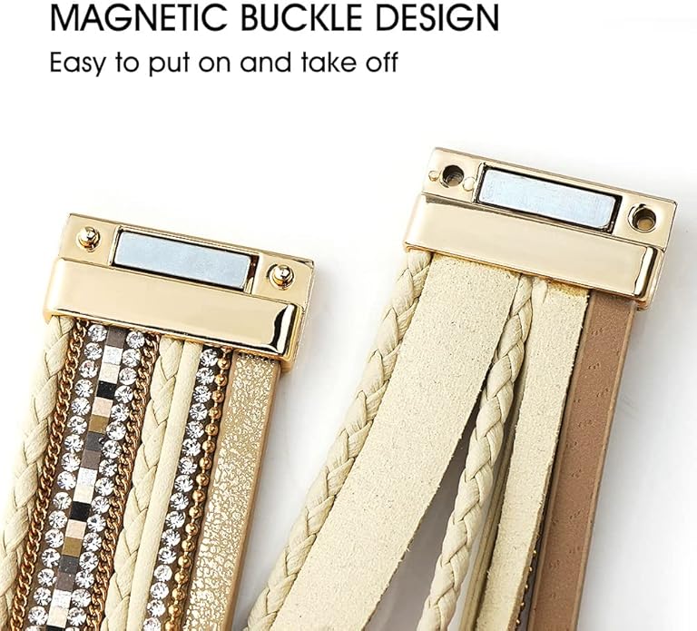 Suyi Multilayer Leather Wrap Bracelet Heart-Shape Wide Cuff Bracelets for Women