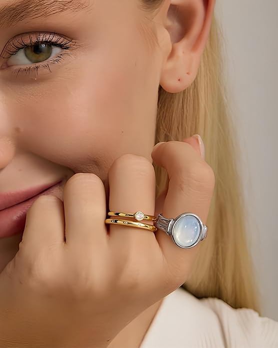 YeGieonr Gold Rings for Women Trendy Non Tarnish Chunky Gold Plated Ring, Waterproof Stainless Steel Gold Jewelry Gift