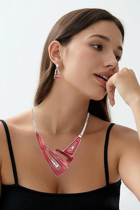 SFE Irregular Enamel Triangle Shape shell Collar Bib Bohemian Boho Statement Necklace Earrings Fashion Costume Jewelry Set for Women