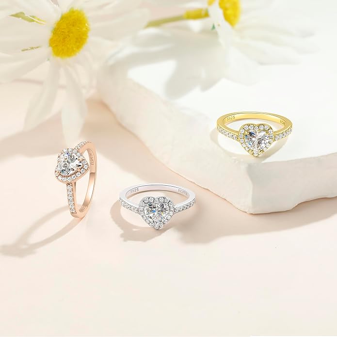 Elspeth 925 Sterling Silver Heart Engagement Ring for Women Heart Cut Cubic Zirconia Promise Ring Size 4-10