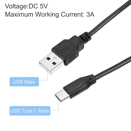 MECCANIXITY USB Cable with 501 ON/Off Switch, USB Male to USB Type C Male Power Cable 100cm for LED Desk Lamp LED Strip Black White 1 Set