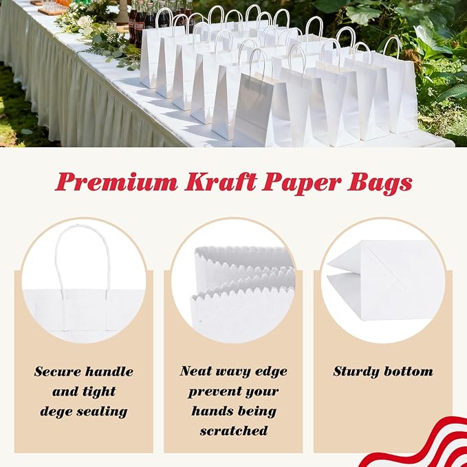 GSSUSA Large White Paper Bags 16x6x12'' 200Pcs Recycled Gift Bags Kraft Bag With Handles For Business, Party, Boutique, Retail, Wedding, Shopping, Halloween, Christmas