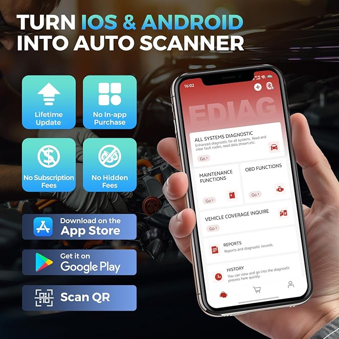 KINGBOLEN Ediag Elite OBD2 Scanner Bluetooth, Bi-Directional Control Scanner All System Diagnostic Tool for iOS & Android, 15+ Hot Reset, CANFD Protocol, FCA AutoAuth, No Subscriptions Lifetime Update