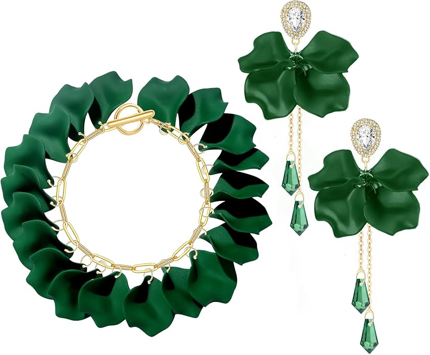 Flower Petal Necklace Earrings Set Layered Statement Beaded Jewelry Set for Women Summer Necklace Earrings