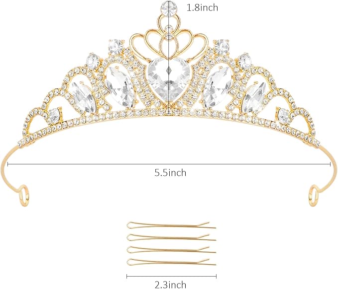 CAVETEE Crown and Tiara for Women, Princess Tiara Heart Crown Happy Birthday Decorations for Party Pageant Hair Accessory
