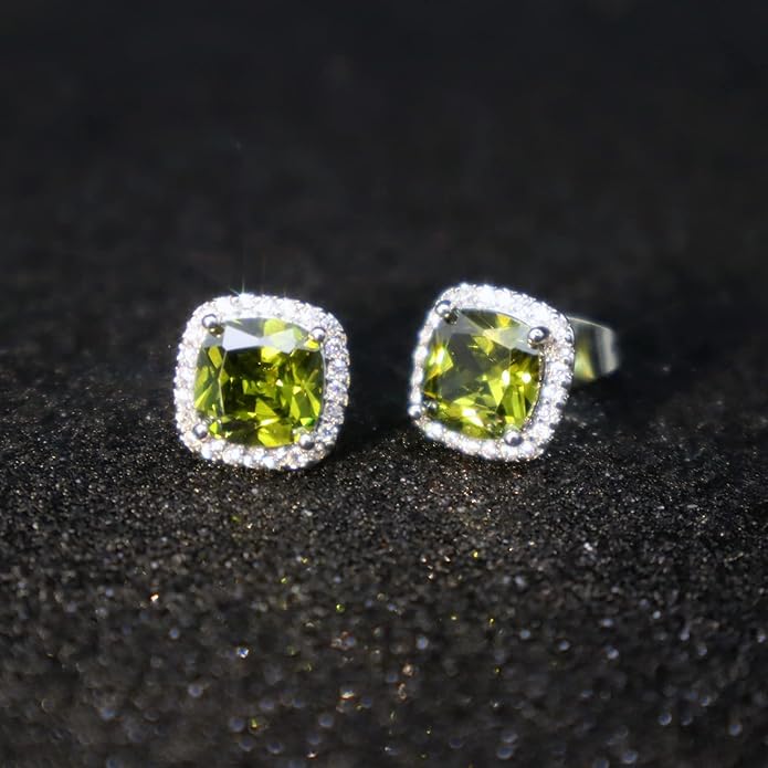 YOMELA Cubic Zirconia Earrings Studs, Halo CZ Birthstone Simulated Diamond Stud Earrings for Women