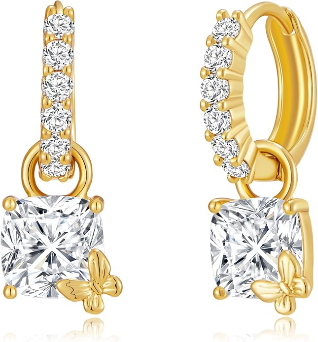 YOIHUR Cute Gold Hoop Earrings for Valentine's Day, 14K Gold Plated Hypoallergenic Jewellery CZ Huggie Drop Earrings, Bear Butterfly Ladybug Joker Heart Pendants Earring Jewelry Gifts for Women