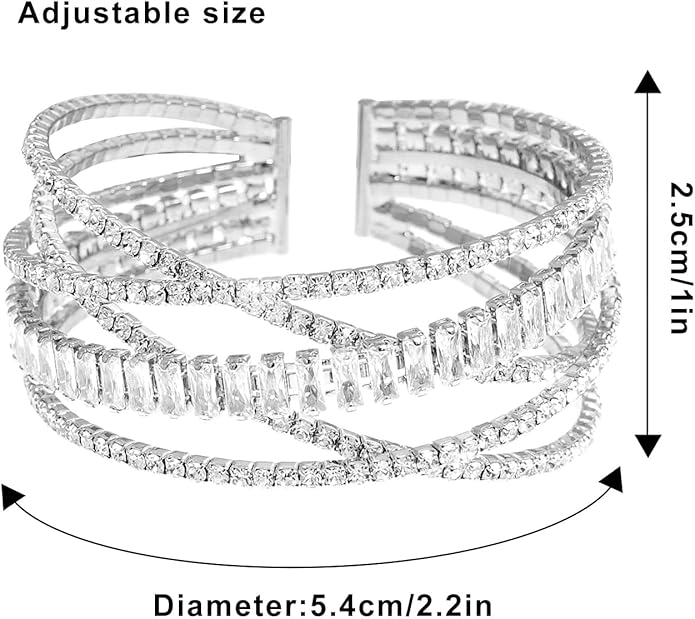 Rhinestone Bracelet for Women MultiLayer Crystal Cuff Bracelet Strand Layered Bracelet