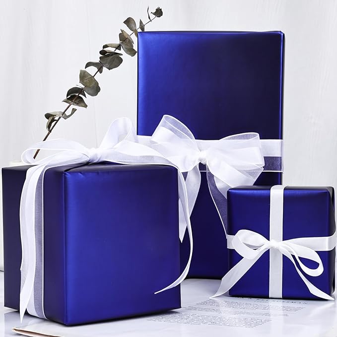 NESCCI Matte Metal Blue Wrapping Paper, Solid Color Paper-2 Roll,17 Inches X 32.8 Feet Per Roll,Gift Wrapping Paper,Perfect for Wedding,Valentine's Day, Birthday,Baby Shower,DIY Bouquet