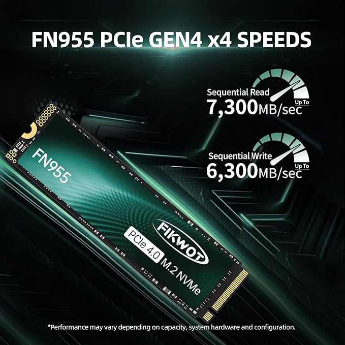 FN955 4TB NVMe SSD M.2 2280 PCIe Gen4x4, Up to 7300MB/s, 3D NAND TLC Flash Internal Solid State Drive, Configure SLC Cache, Storage and Memory Expansion for PS5 Laptop Desktop