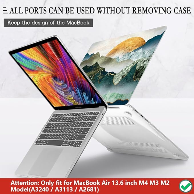 CISSOOK Mountain Case for MacBook Air 13.6 inch 2025 2024 2022 Release Model A3240 A3113 A2681, Plastic Sunshine Mountain Scenery Cover for MacBook Air 13 M4 M3 M2 Case with Keyboard Cover