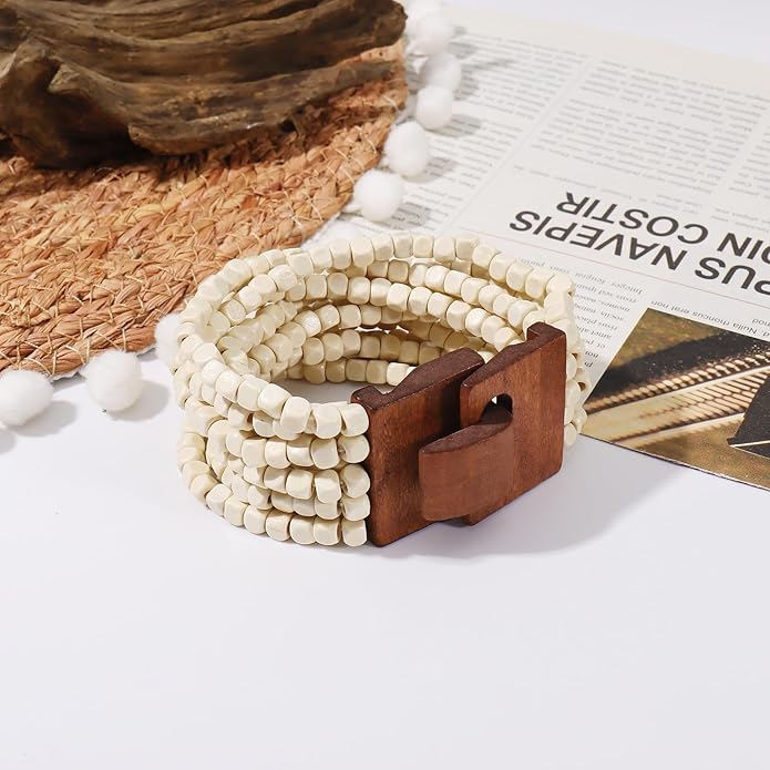 Coiris Boho Bangle Bracelets for Women Wooden Beaded Bracelets Chunky Bohemian Beach Bracelets Jewelry for Women