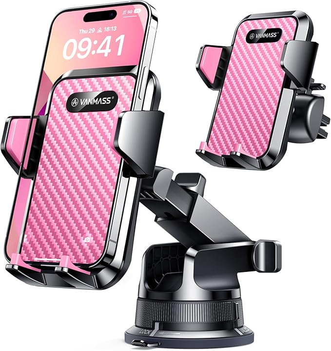 VANMASS [2024 Upgrade Phone Holders for Your Car [Super Suction Cup] Cell Phone Mount Car Dashboard Window Vent Desk Fit for iPhone 15 Pro Max 14 13 Universal Handsfree Automobile Vehicle Cradle，Pink