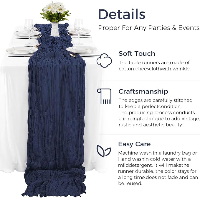 20PCS Grape Cheesecloth Table Runner 10ft Boho Gauze Fabric Cheese Cloth Table Runner Comes with 20 Cloth Napkins Runner for Romantic Wedding Birthday Shower Party Table Decoration