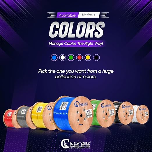 Newyork Cables | Cat6A Plenum (CMP) Cable 1000ft, 750MHz, PoE++ (4PPoE) | 100% Solid Bare Copper 10GB High Speed Ethernet Cable | 23AWG 4 Pair (UTP) Solid Conductors Available in 7 Colors (White)