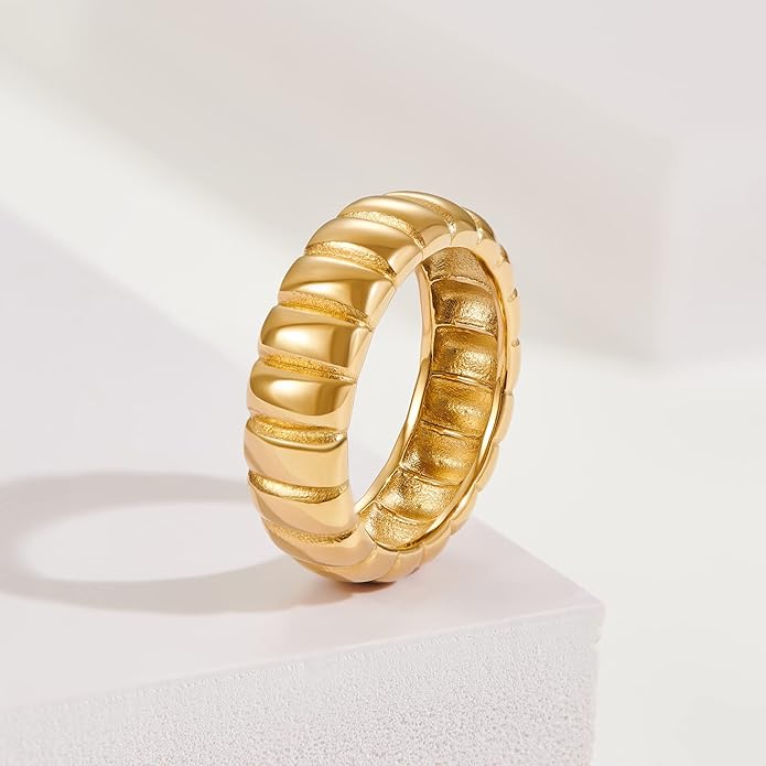 AllenCOCO Chunky Gold Plated Rings for Women - Trendy Cubic Zirconia 14k Gold Filled Stackable Rings
