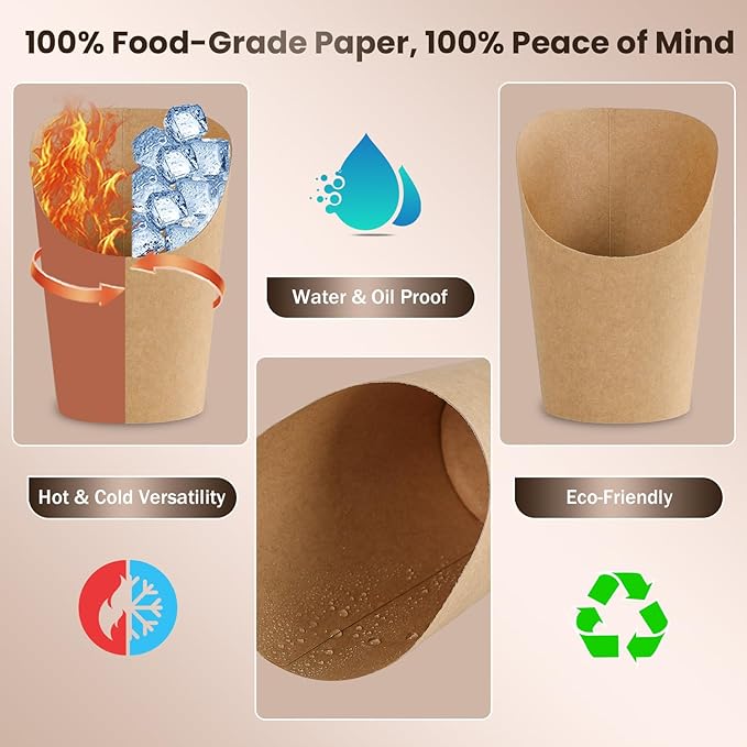 50 Pack 14oz Charcuterie Cups with Sticks and Bags, Brown Paper Charcuterie Cup, 200 Picks+50 Bags+50 Labels, Disposable Snack Cups for Parties, Weddings, Picnics, Appetizers & French Fries