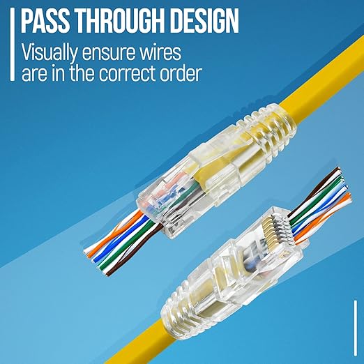 GTZ RJ45 Cat6 Pass Through Connectors and Strain Relief Boots - Pack of 100/100 - EZ to Crimp Modular Plug for Solid or Stranded UTP Network Cable