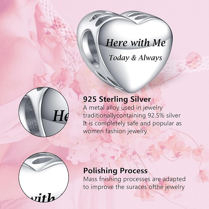 Annmors Personalized Photo Charms For Bracelets/Necklace 925 Sterling Silver Love Heart Shaped Engraved Customize Picture Gift for Birthday Mother's Day,Bead Charms Jewelry for Women