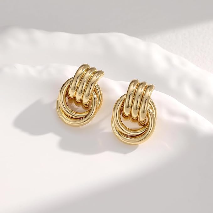 Knot Link Statement Earrings for Women, Drop Dangle Geometric Knot Earrings, Women's Jewelry-M Size