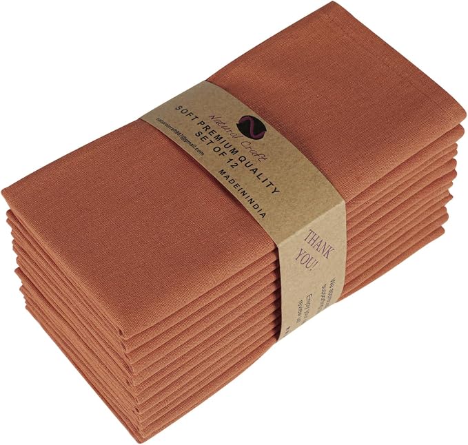 Cloth Napkins Set of 12 Cotton Linen 18x18 Inch - Soft Durable Washable - Ideal for Farmhouse Party Spring Summer Easter - Perfect Everyday Use Table Linen - Rust
