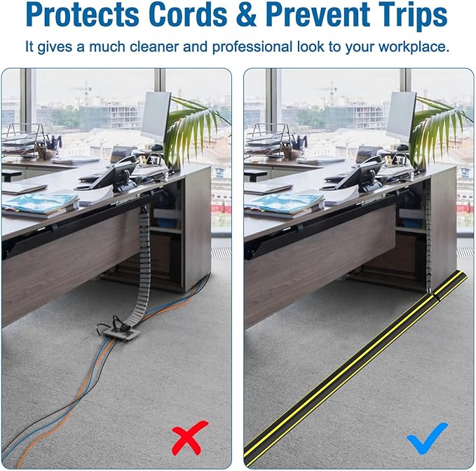 Eapele 4 ft Cable Protector Cord Cover for Floor, Heavy Duty PVC Duct Easy to Unroll, Prevent Trip Hazard for Home Office or Outdoor Settings