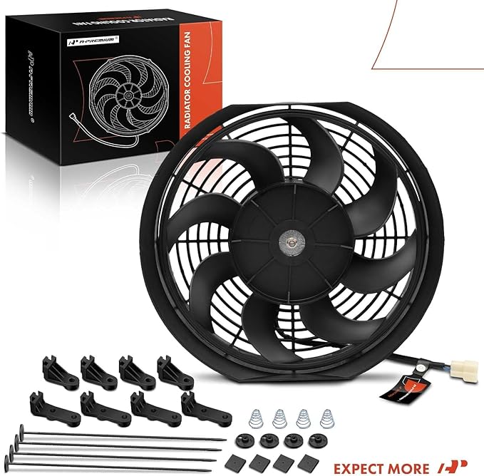 A-Premium 12'' 12 inch Slim Fan Pull Universal Electric Radiator Cooling Fan Assembly, 12V 80W with Mount Kit