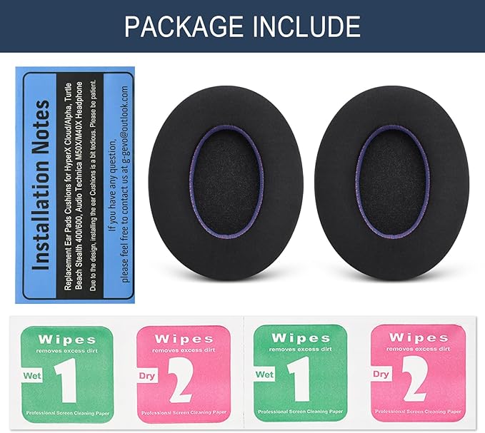 Ice Silk Fabric Replacement Earpads Cushions for HyperX Cloud/Alpha, Audio Technica M50X/M40X, Sony MDR 7506, Turtle Beach Stealth 400/600, & More - Ear Pads with Memory Foam & Added Thickness