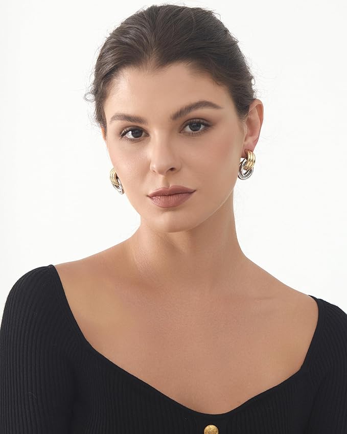 Chunky Earrings Knot Link Statement Geometric Drop Dangle Earrings for Women_L Size