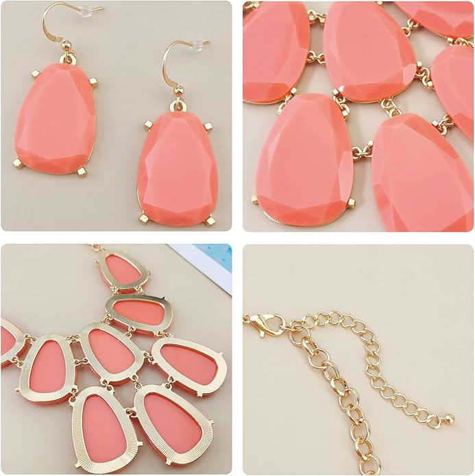 Firstmeet Chunky Bubble Statement Collar Necklace with Earrings for Women