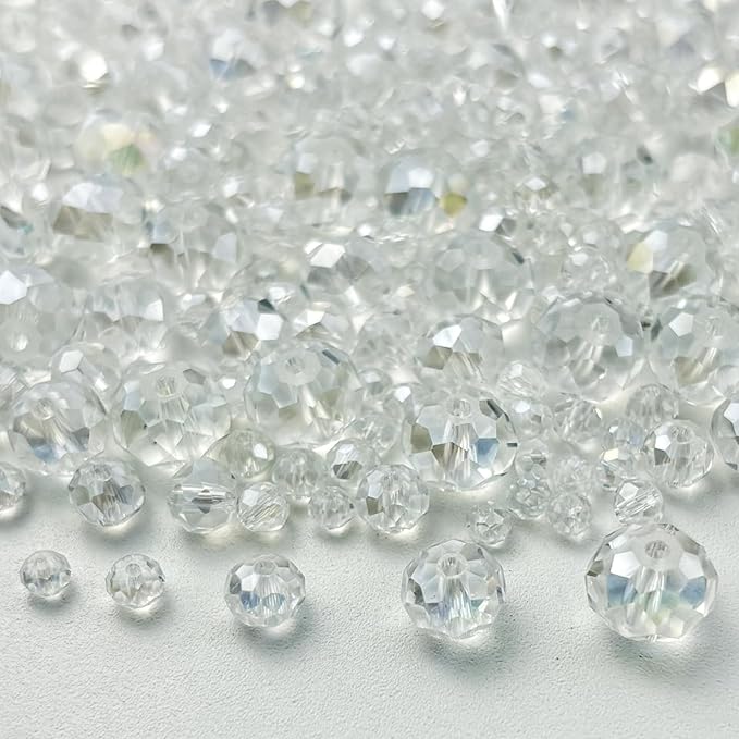 600pcs Crystal Glass Beads 3mm 4mm 6mm 8mm 10mm Rondelle Faceted Crystal Beads Spacer Beads for Necklace Bracelet Earrings DIY Jewelry Crafts Making Supplies(Clear AB)