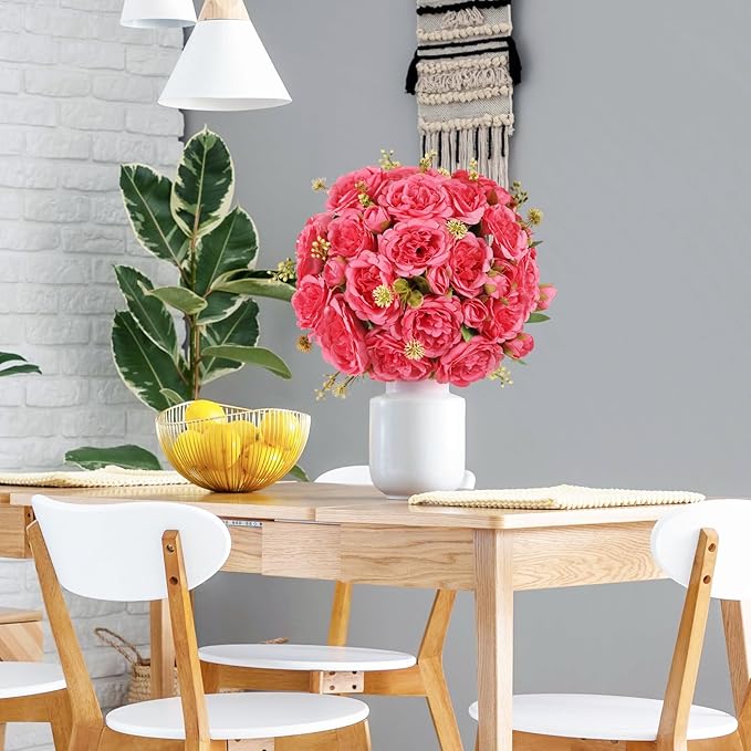 12 Packs Artificial Peonies Silk Flowers: Faux Peony Bouquet 12 Bundles, Fake Peonies Flowers Bulk for Centerpiece Table Wedding Party Home Decor for Vase Decoration (Rose Red)