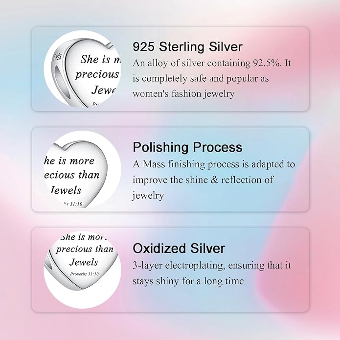 Bible Family Mom Wife Love Heart Dangle Charm 925 Sterling Silver Charms fits Bracelets and Necklace Pendant Bead Charms Jewelry Present for Women Family Friends