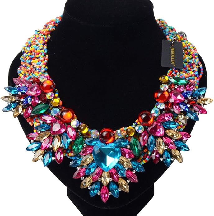 Jerollin Simulated Pearl Body Statement Necklace for Women, Fashion Collar Bib Necklaces Fashion Costume Jewelry Necklace…