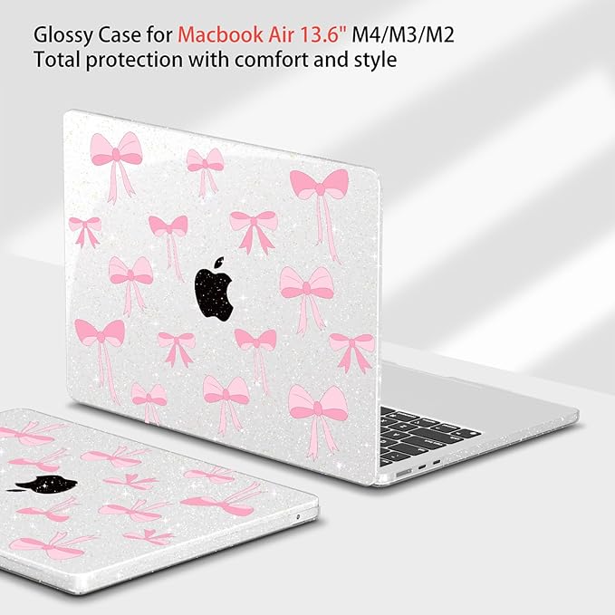 Teryeefi Compatible for MacBook Air 13.6 inch Case 2024-2022 Release Model A3240 A3113 A2681, Protective Plastic Hard Shell Case Cover for MacBook Air M2 M3 M4 13 inch, Pink Ribbon Bows-106
