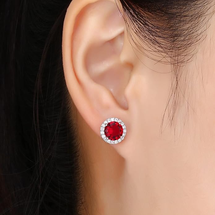 YOMELA Cubic Zirconia Earrings Studs, Halo CZ Birthstone Simulated Diamond Stud Earrings for Women