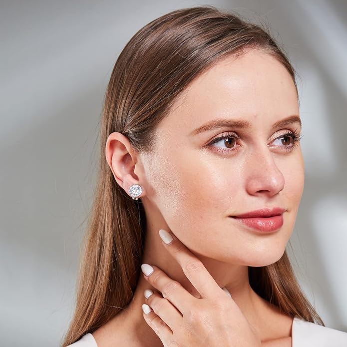 YOQUCOL 10MM Cubic Zirconia Crystal Clip On Stud Earrings Round Non Pierced Earrings for Women