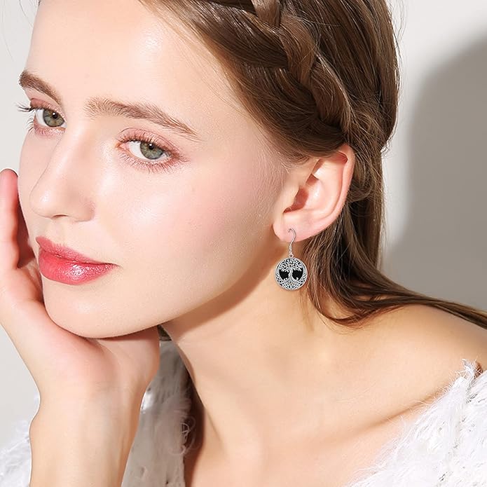 Tree of Life Earrings Sterling Silver Celtic Tree of Life Abalone Shell Dangle Drop Earrings for Women Jewelry