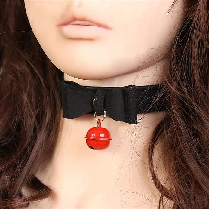 Leather Collar Necklace for Women with Bow Bell Kitty Cat and Delicate Tea flower pearl pendant Choker for Ladies Black Pink Red