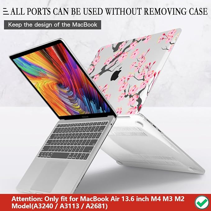 CISSOOK Compatible with MacBook Air 13.6 Inch Case A2681 A3113 A3240 2022-2025 Release, Hard Shell Case with Keyboard Cover for MacBook Air 13.6 M2 M3 M4 - Cherry Blossoms