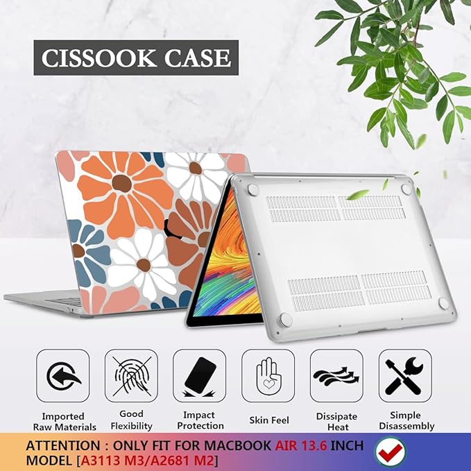 CISSOOK Compatible with MacBook Air 13.6 inch Case M4 M3 M2, Plastic Hard Shell Case Keyboard Cover Screen Protector for MacBook Air 13 2025 2024 2023 2022 Model A3240 A3113 A2681, Vintage Flowers