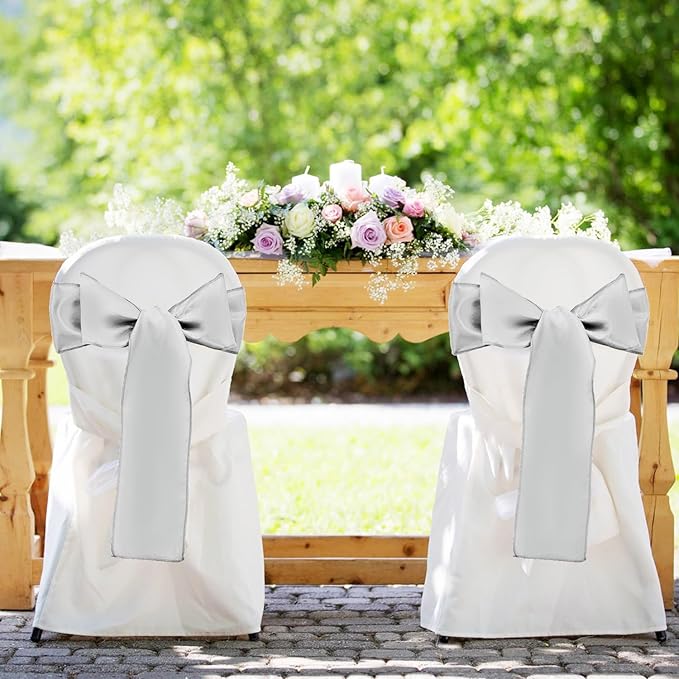 10 Pack Satin Table Runner Silver 12 x 108 Inch Long,Satin Silk Table Runner for Wedding,Birthday Party and Banquet(Silver,10 Pack)