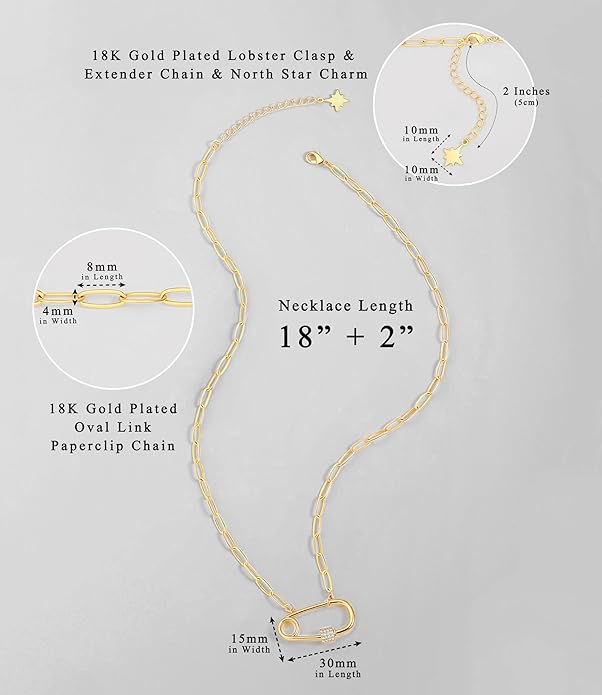 Aobei Pearl 18K Gold Plated Moon Star Lion Evil Eye Love Heart Cross Pendant Necklace Medallion Paperclip Chian Choker Layering Jewery for Women
